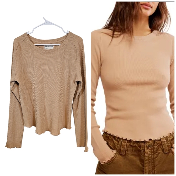 Free People Tops - Free People Waffle Knit Scalloped Hem Easy Does It Cotton Top